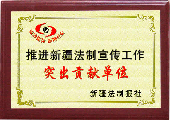 推進(jìn)新疆法制宣傳工作突出貢獻(xiàn)單位